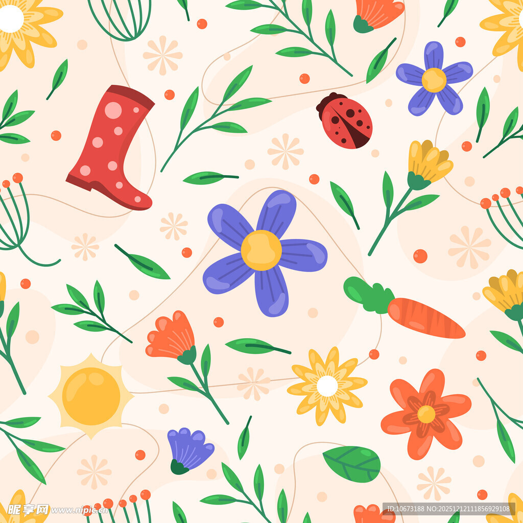 花卉瓢虫雨靴可爱图案