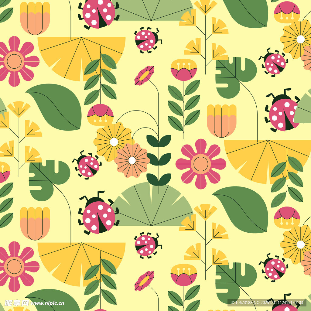 清新花卉瓢虫图案背景