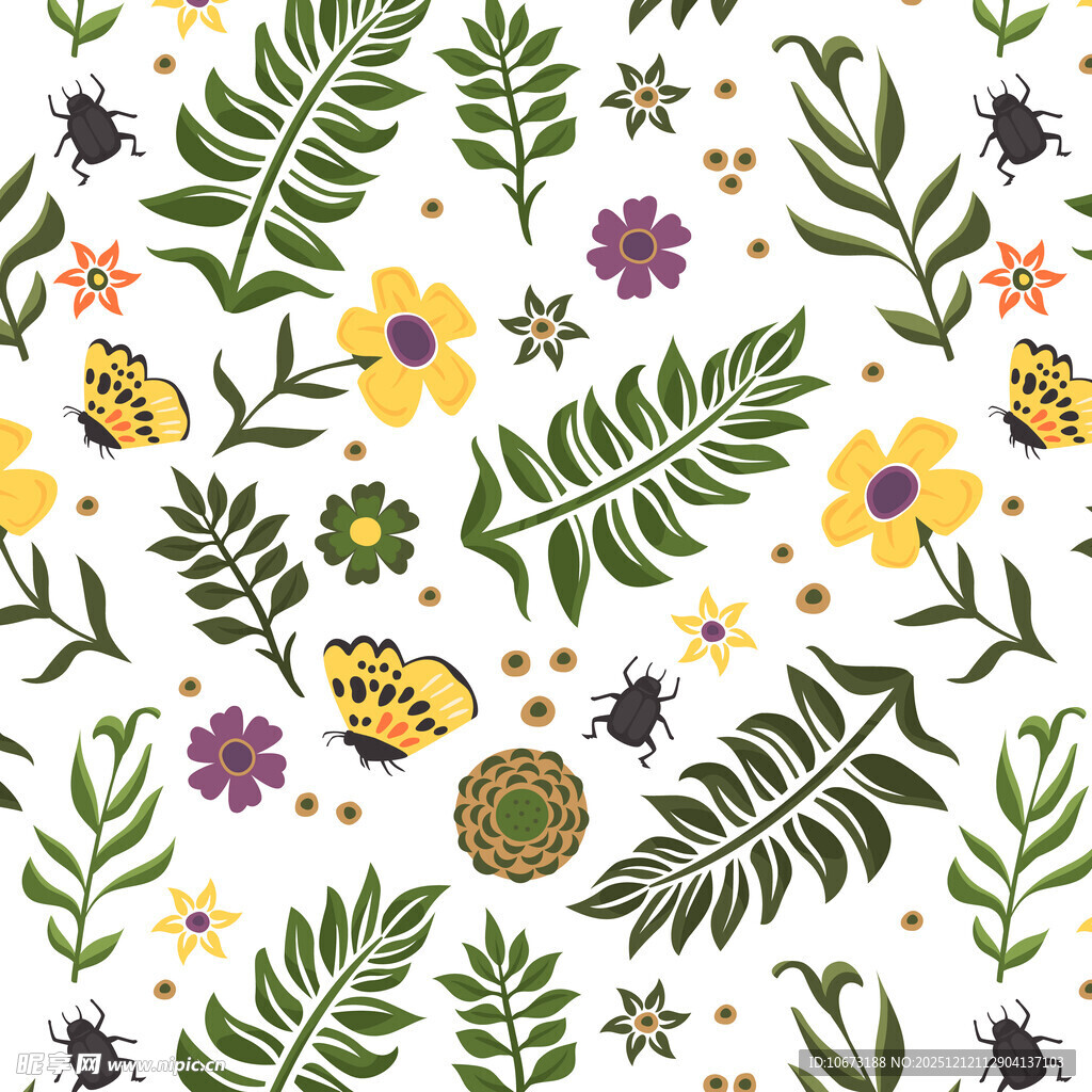 清新花卉植物无缝图案