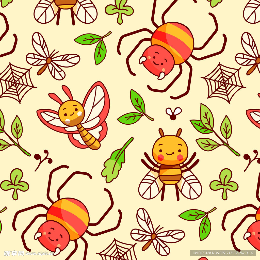 昆虫与植物的可爱图案