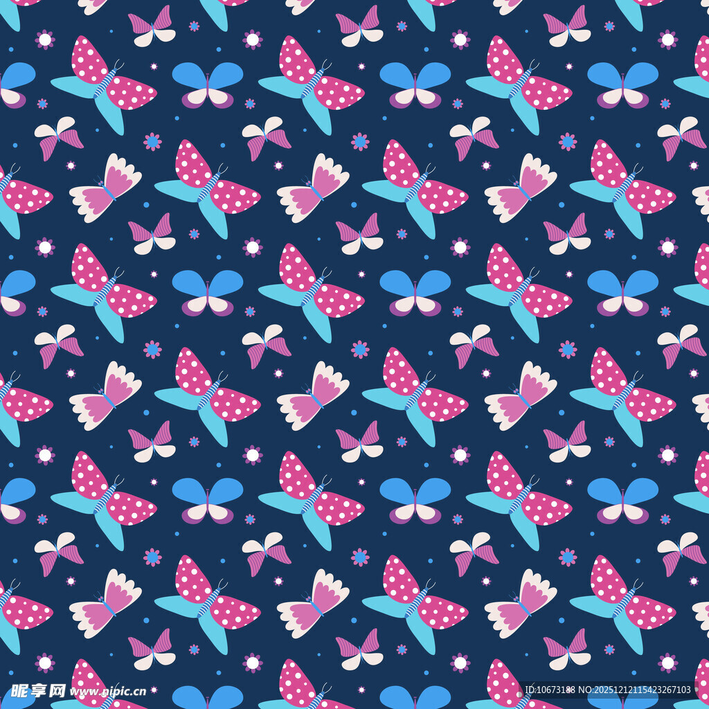 蝴蝶图案深蓝色背景布料