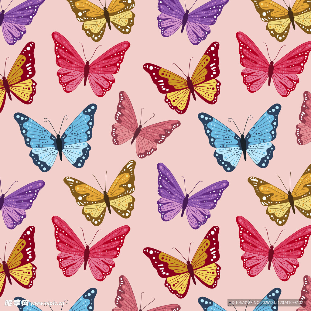 多彩蝴蝶无缝图案背景