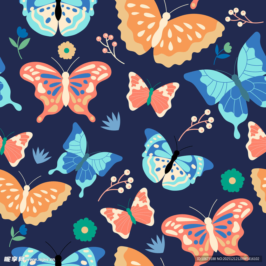 多彩蝴蝶无缝图案背景
