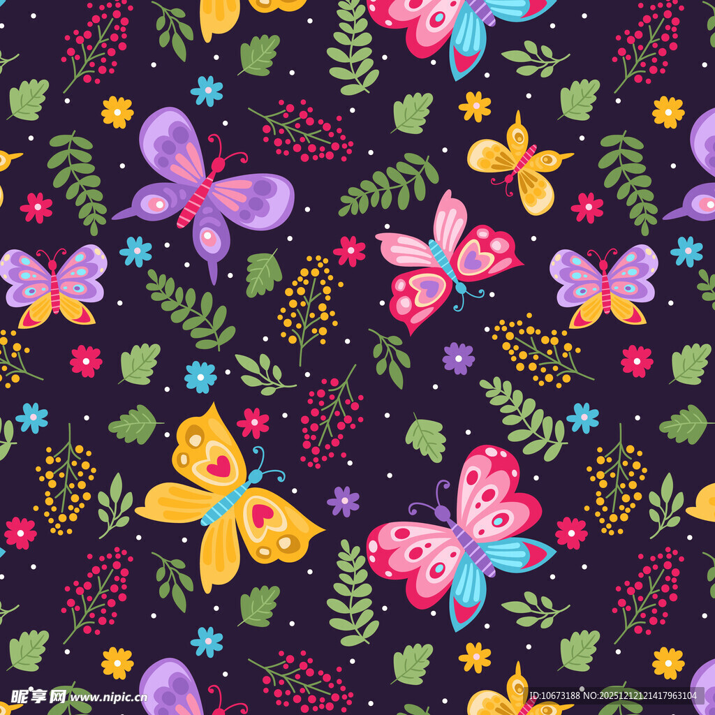 多彩蝴蝶花卉图案背景