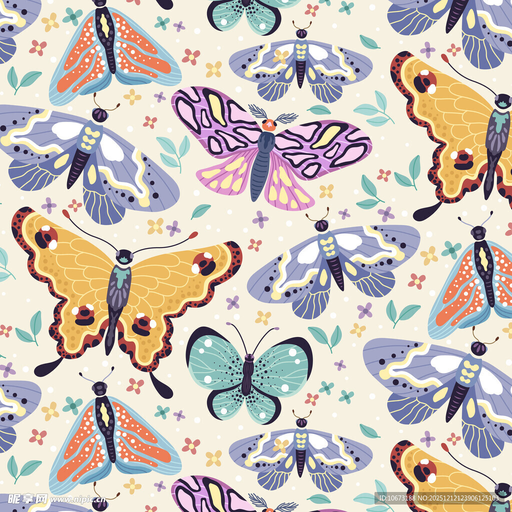 多彩蝴蝶花卉图案背景