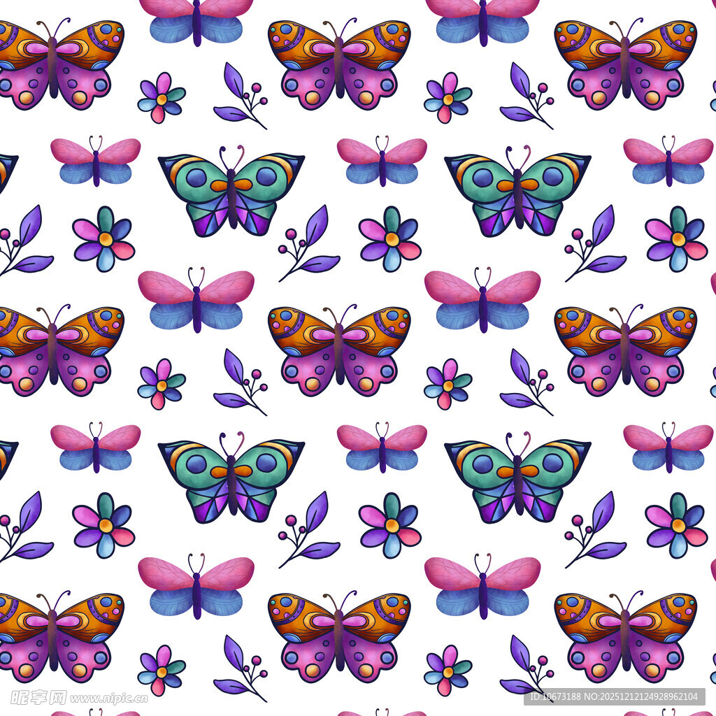 多彩蝴蝶无缝图案背景