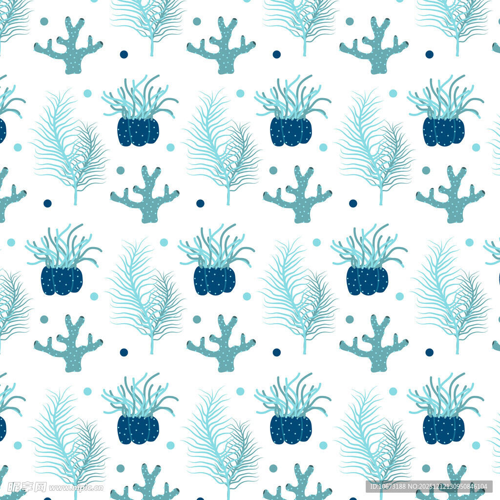 蓝白植物图案无缝背景