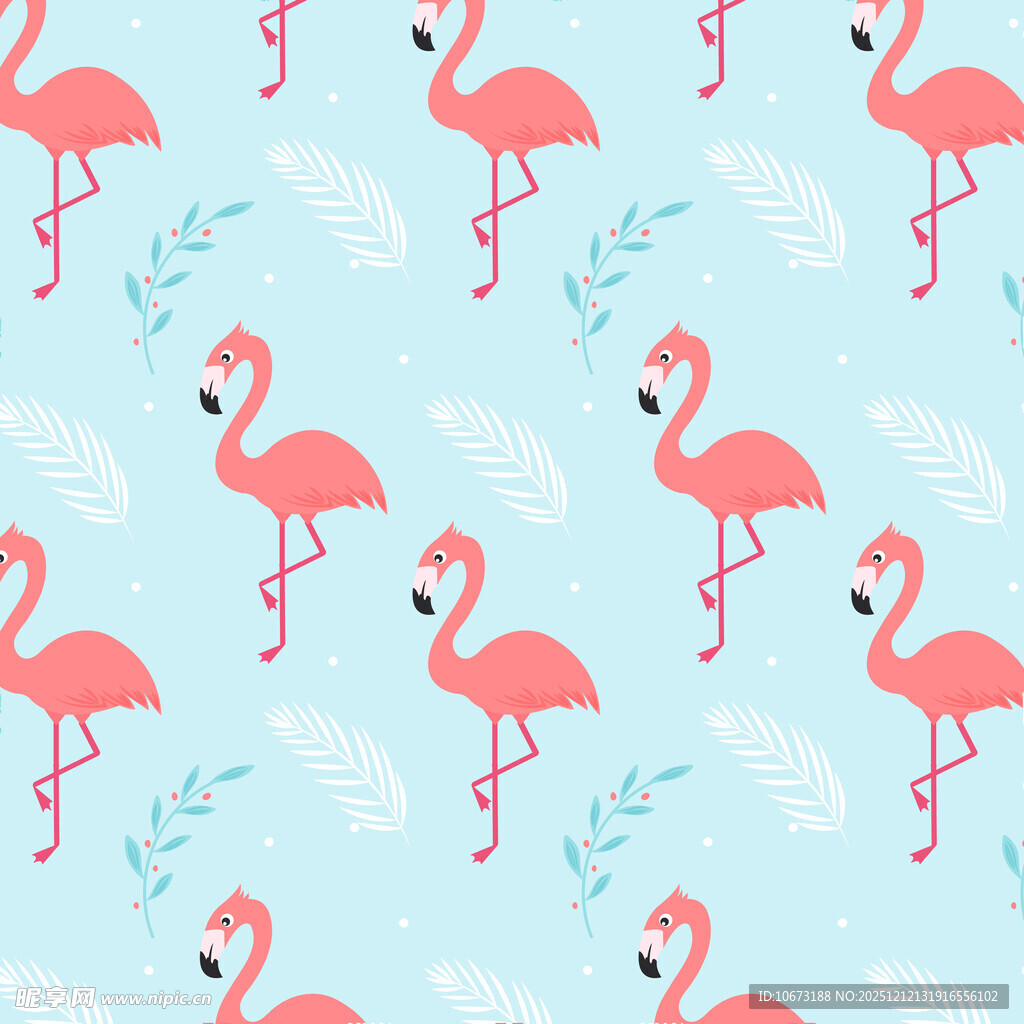 粉色火烈鸟与绿植图案背景