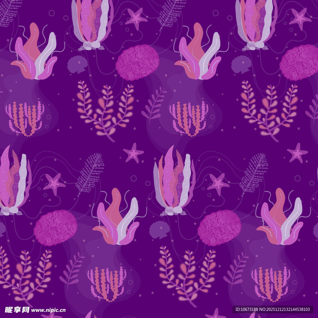 紫色梦幻海洋元素无缝图案