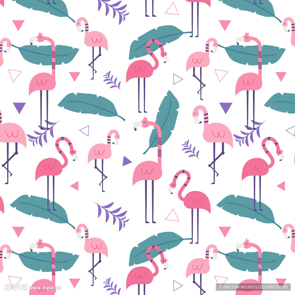 火烈鸟与植物的清新图案