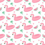 粉色火烈鸟与西瓜叶图案