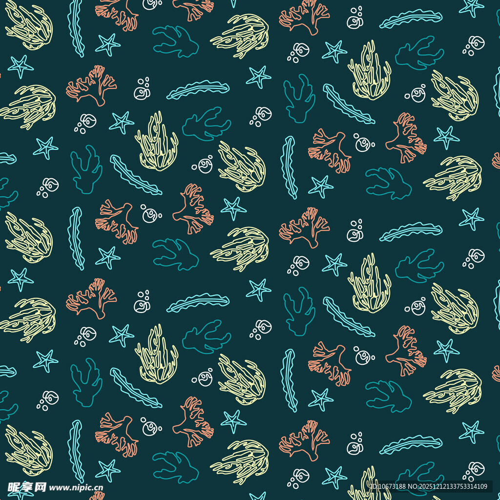 深蓝底多彩植物图案纹理