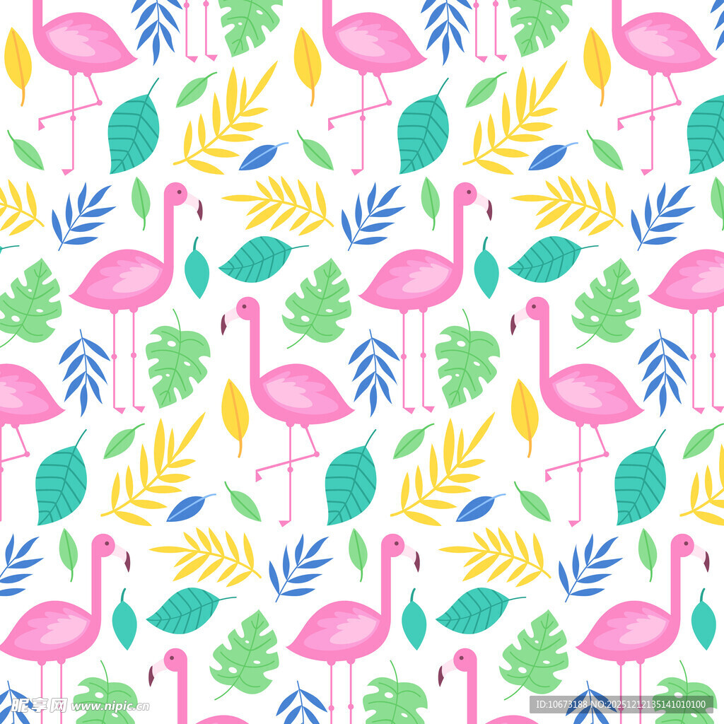 火烈鸟与热带植物图案