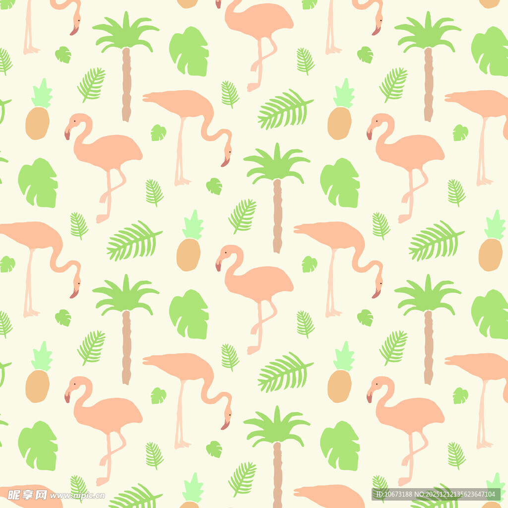 火烈鸟与植物图案背景