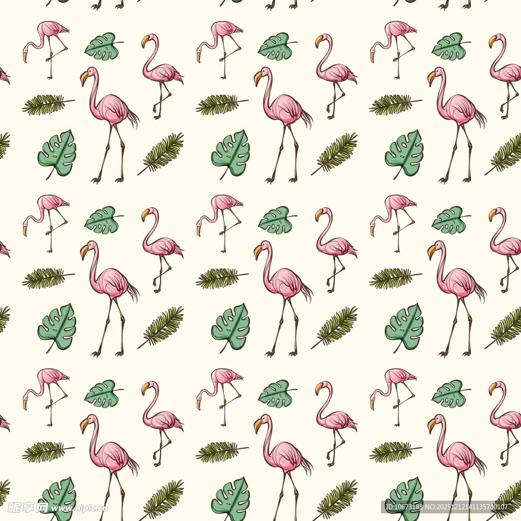 火烈鸟与绿植图案背景