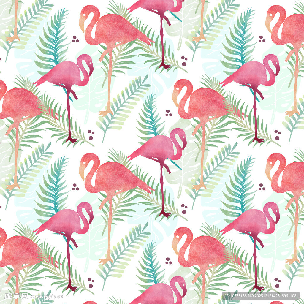 火烈鸟与绿植的清新图案