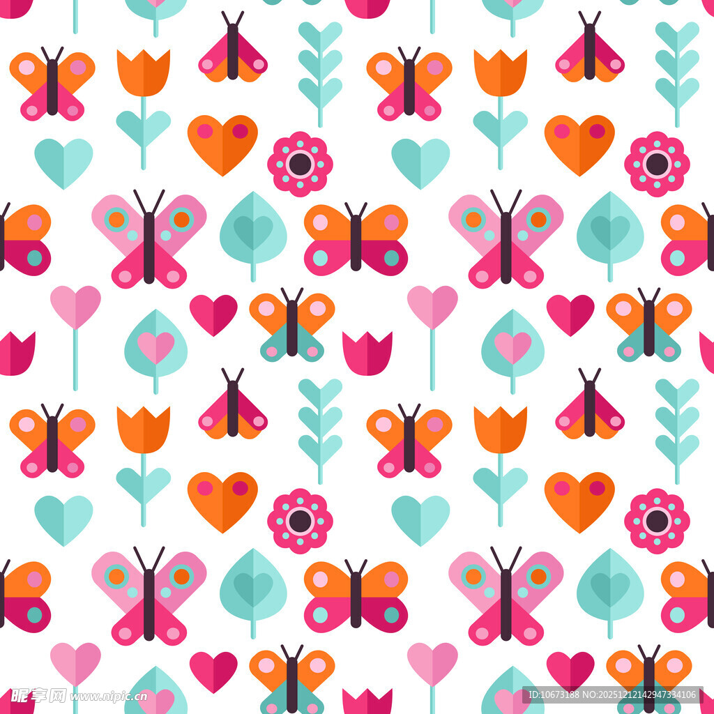 多彩蝴蝶爱心图案背景