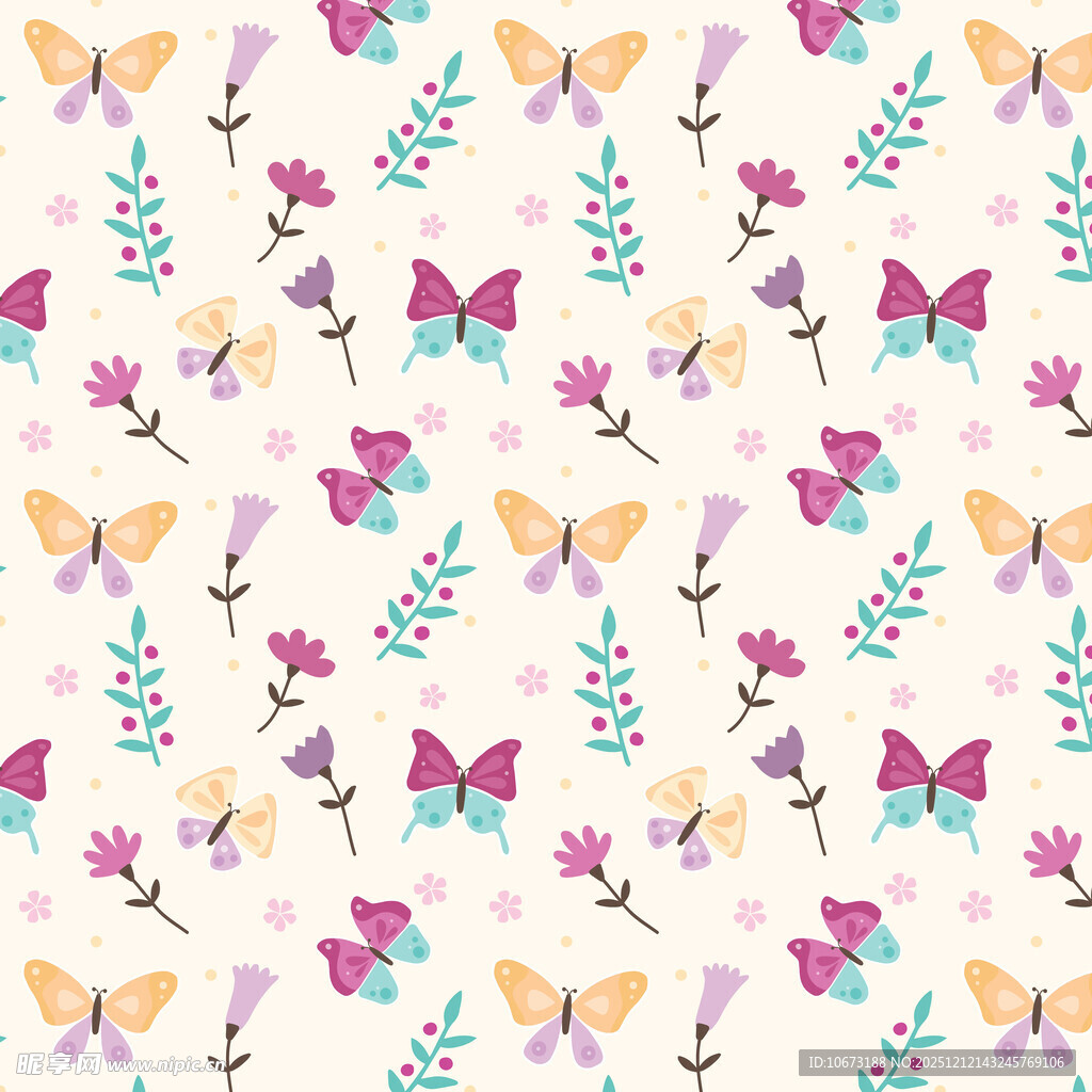 蝴蝶花卉图案无缝背景图