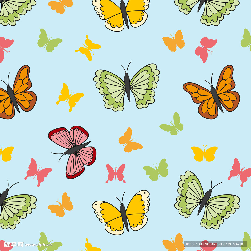 多彩蝴蝶无缝图案背景