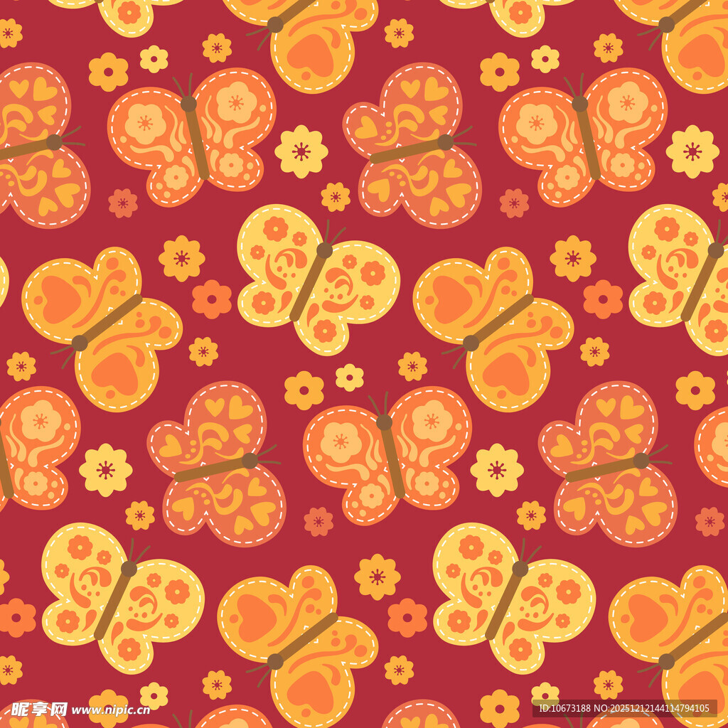 红色底蝴蝶花朵图案背景