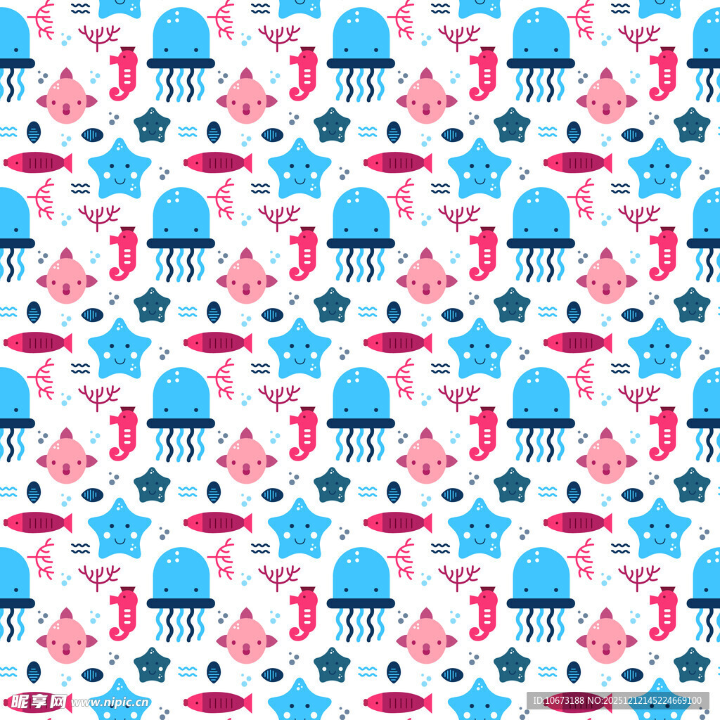 海洋生物图案的多彩背景