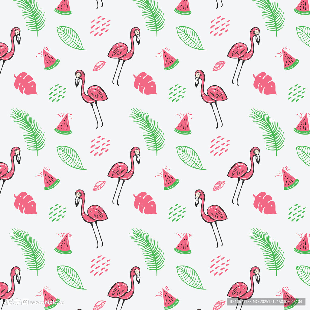 火烈鸟西瓜叶夏日图案