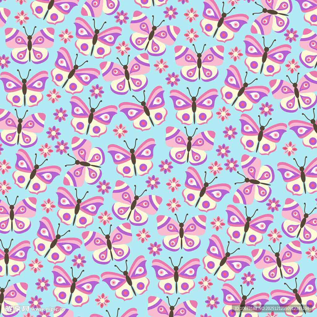 粉色蝴蝶蓝色背景图案