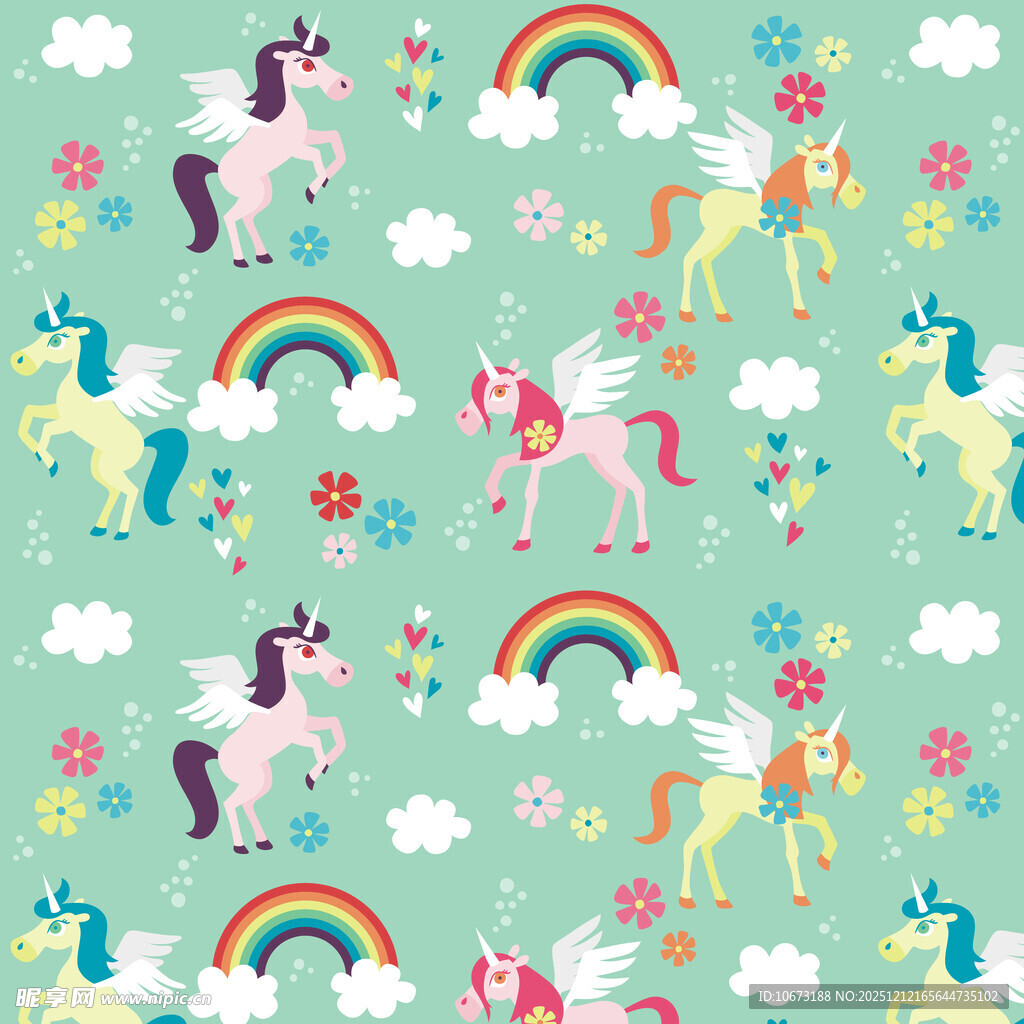 梦幻独角兽彩虹花卉图案