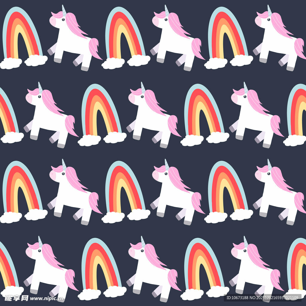 独角兽与彩虹图案背景