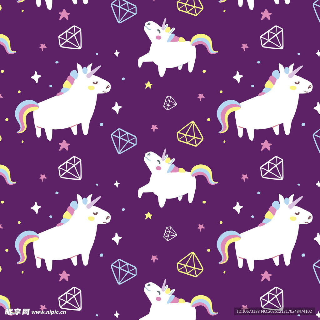 梦幻独角兽紫色背景图案