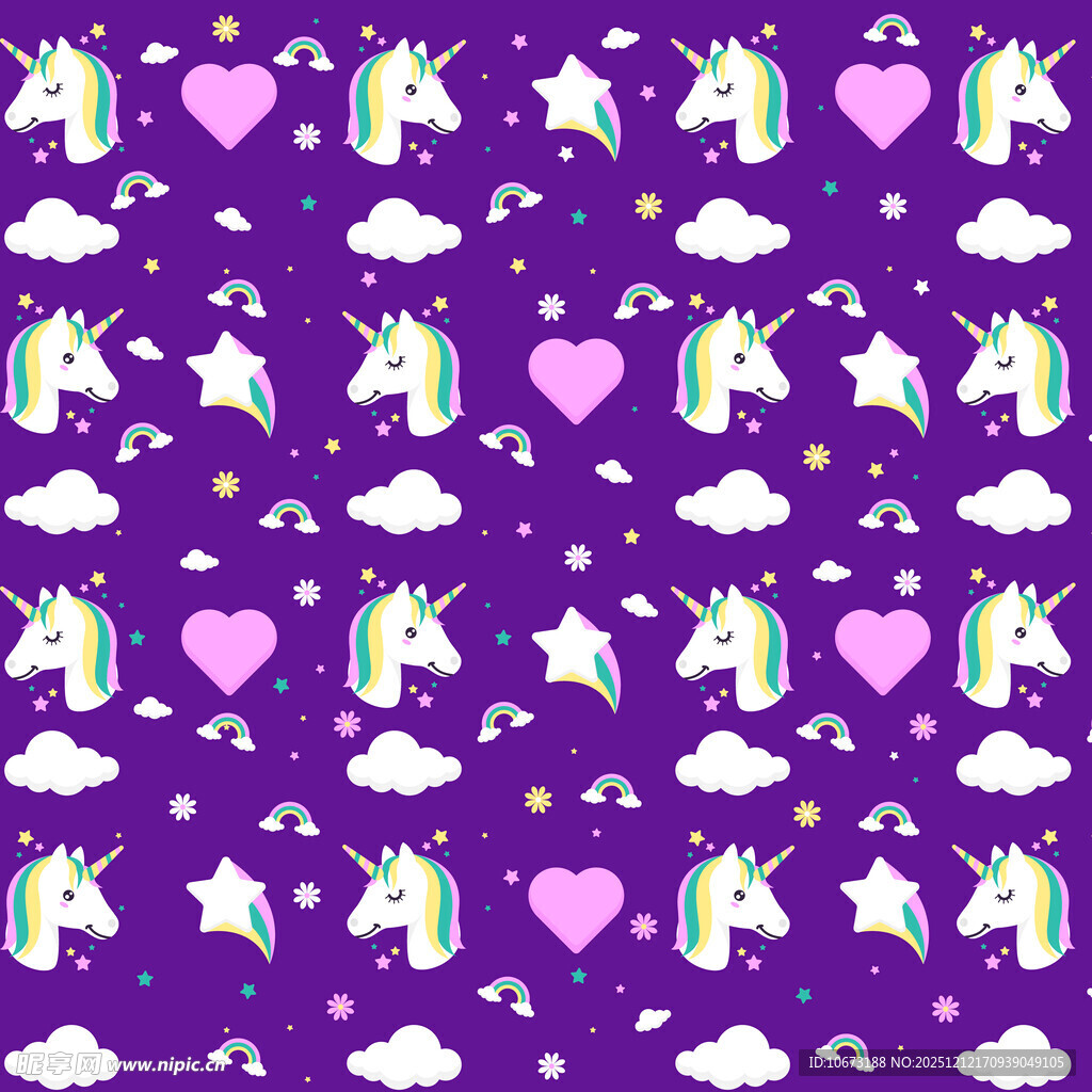 梦幻独角兽爱心紫色图案