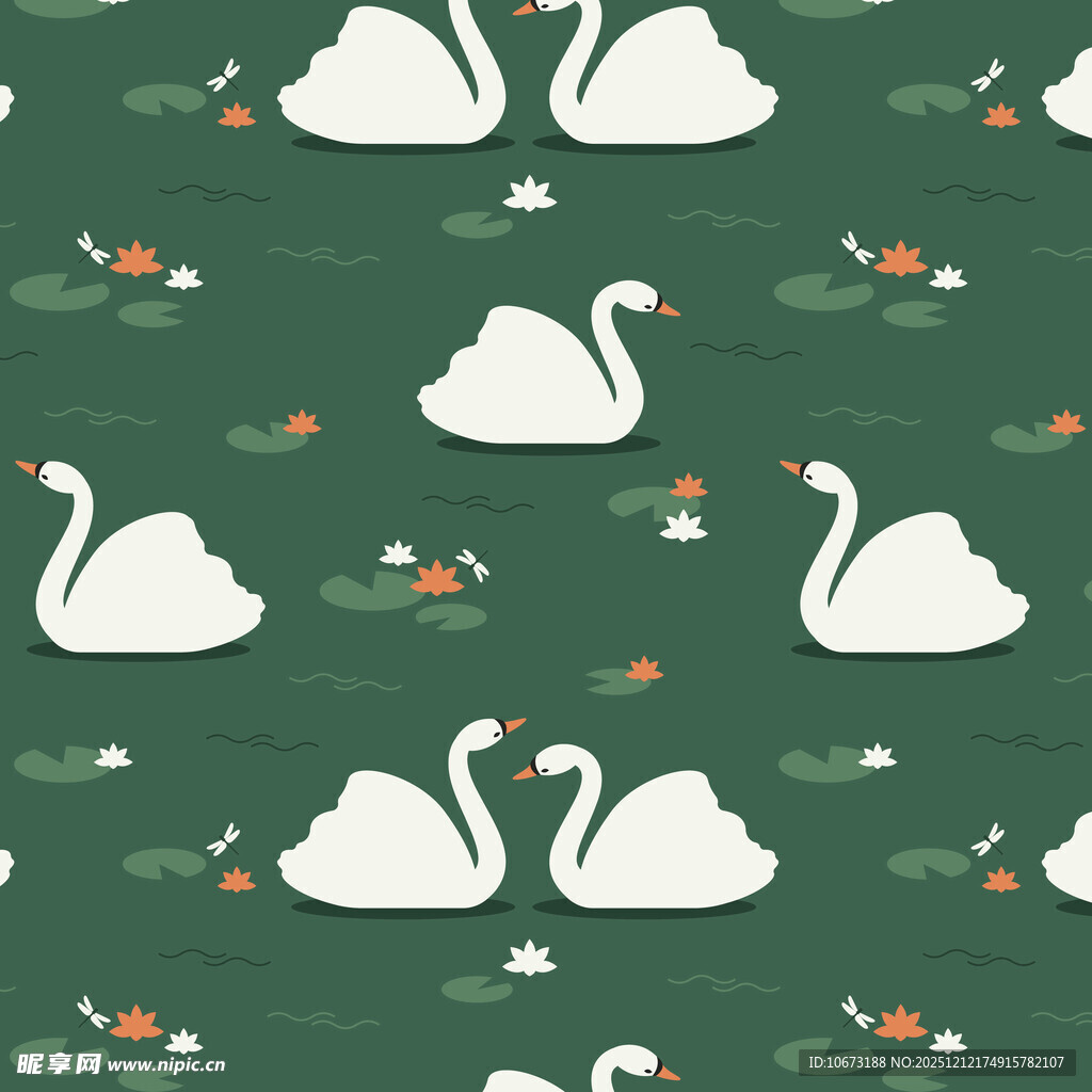 天鹅图案绿色背景纹理