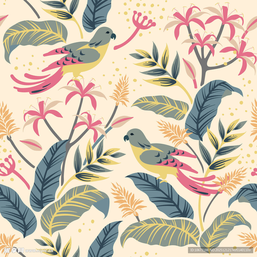 热带花鸟植物图案设计