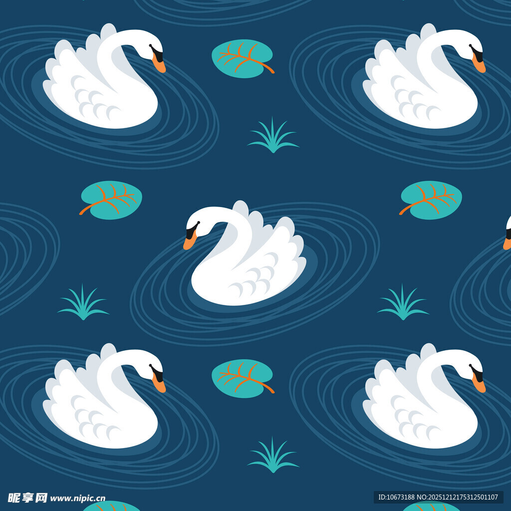 天鹅水波纹图案背景设计
