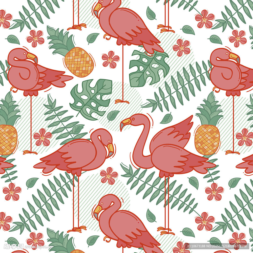 火烈鸟花卉菠萝图案设计
