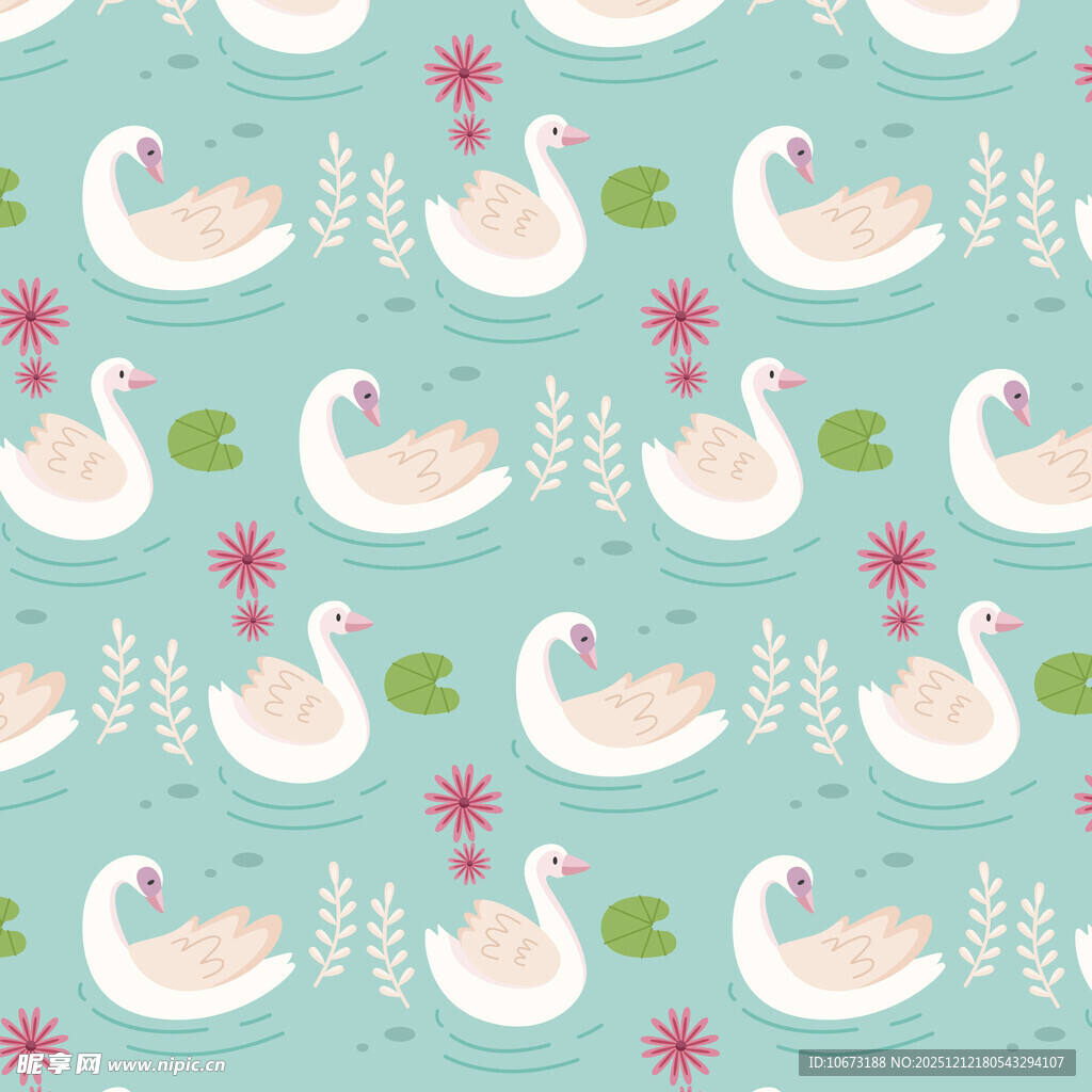 清新天鹅花卉图案背景