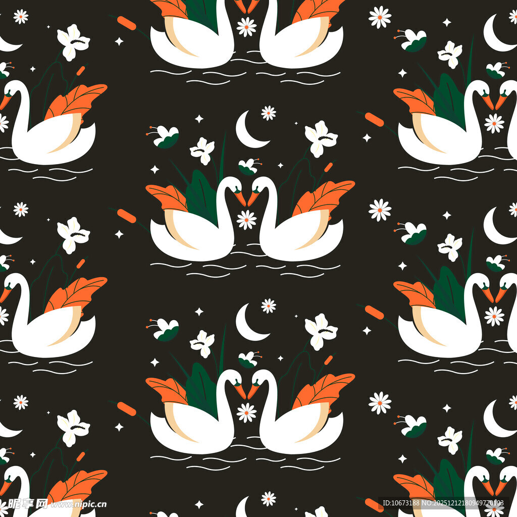 天鹅星月图案无缝背景