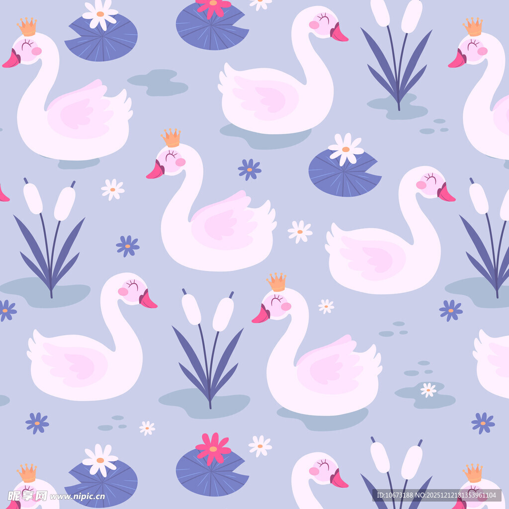 天鹅花卉图案背景图