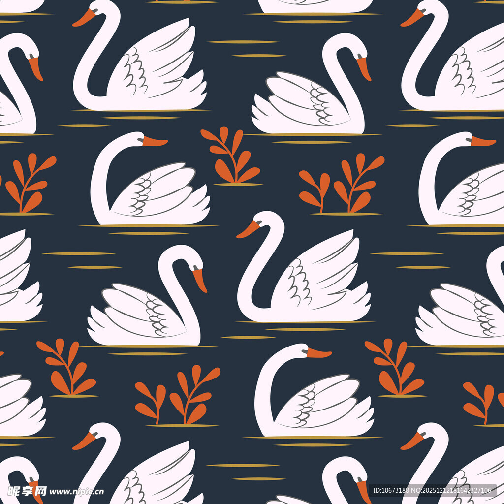 天鹅与枝叶的精美图案