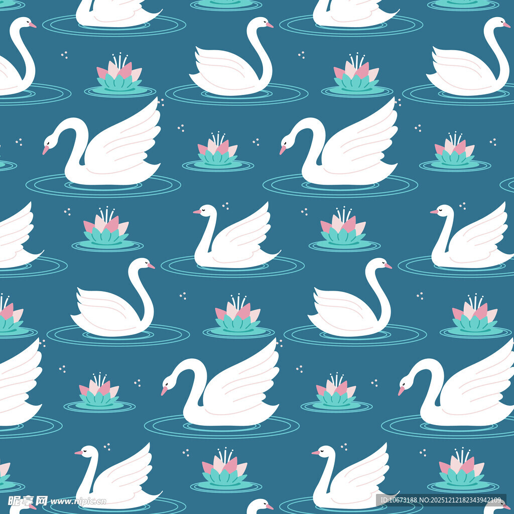 天鹅与睡莲的梦幻图案