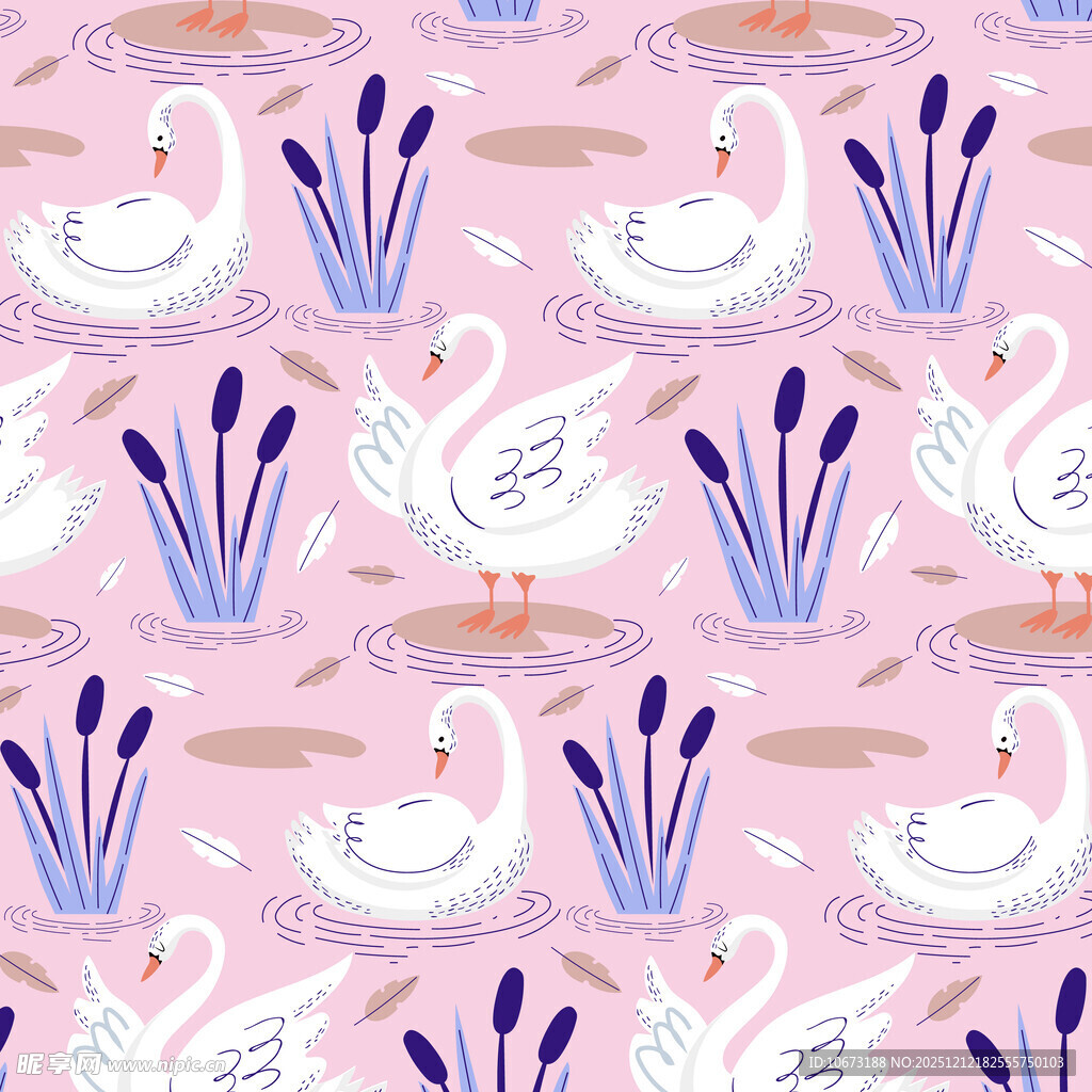 粉色背景天鹅花卉图案