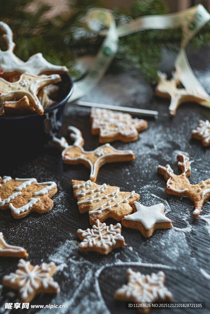 圣诞星形姜饼饼干特写