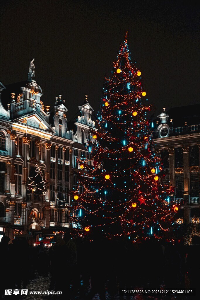 圣诞夜的璀璨城市景观
