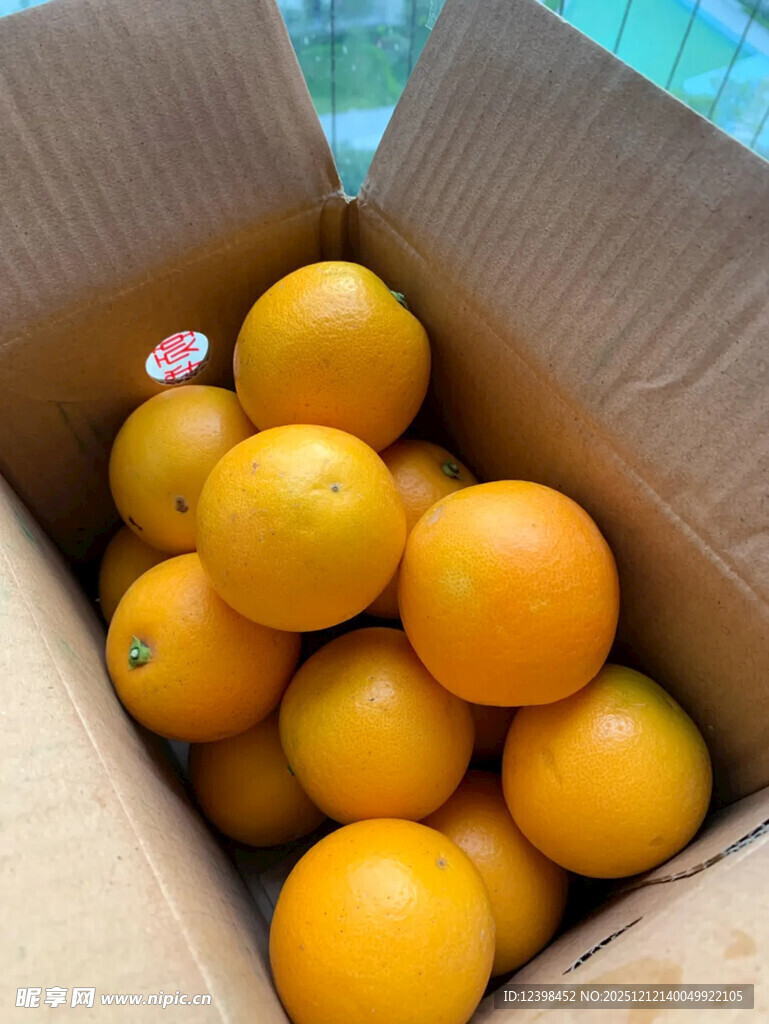纸箱中的新鲜橙子