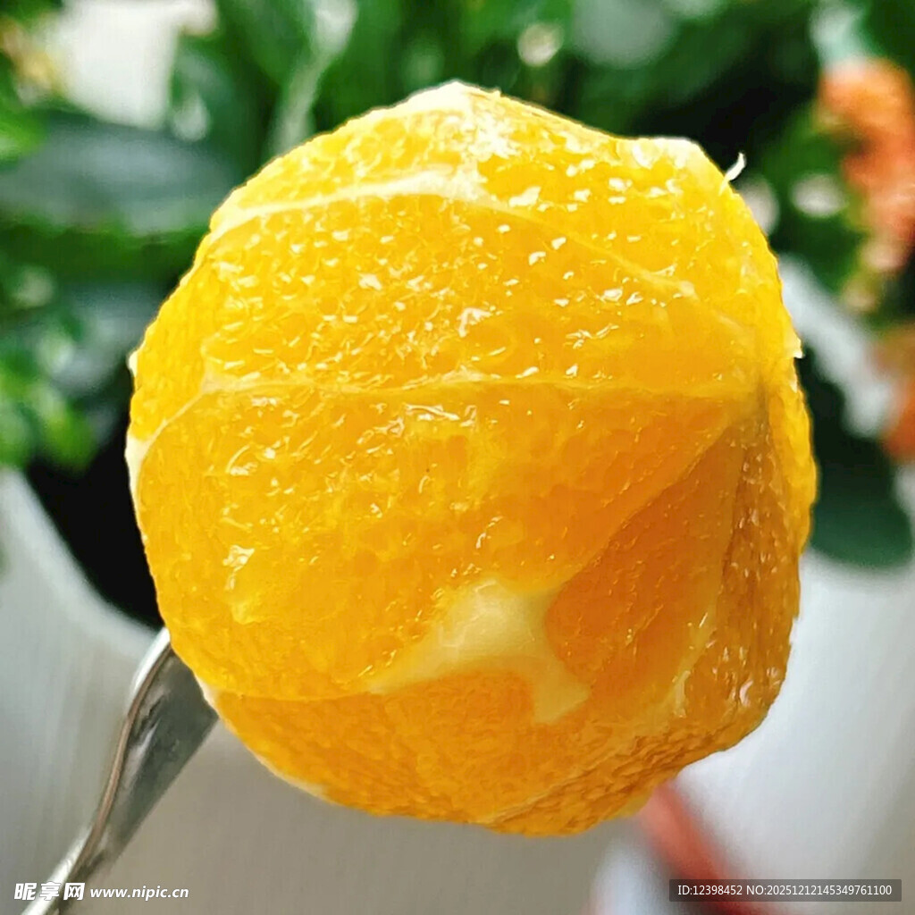 鲜嫩多汁的剥壳橙子果肉