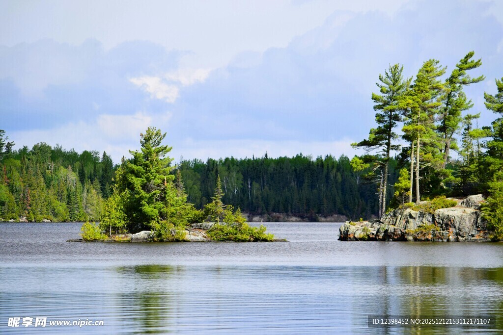 宁静湖畔的绿意景致