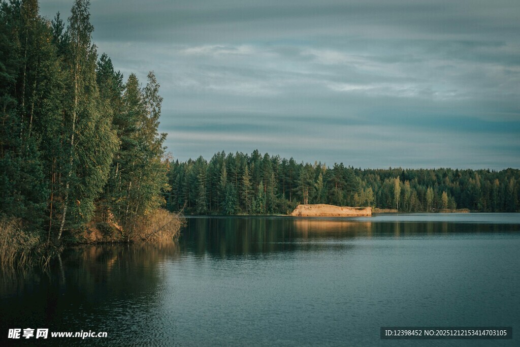 宁静湖畔森林自然风光