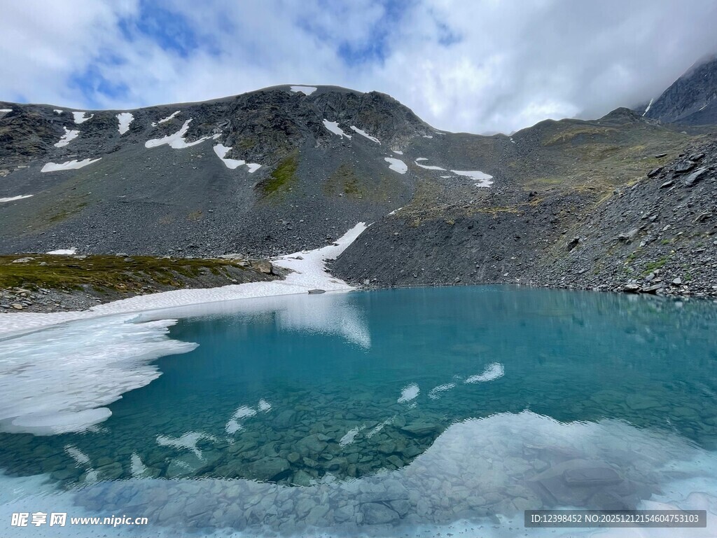 高山蓝湖与残冰景观