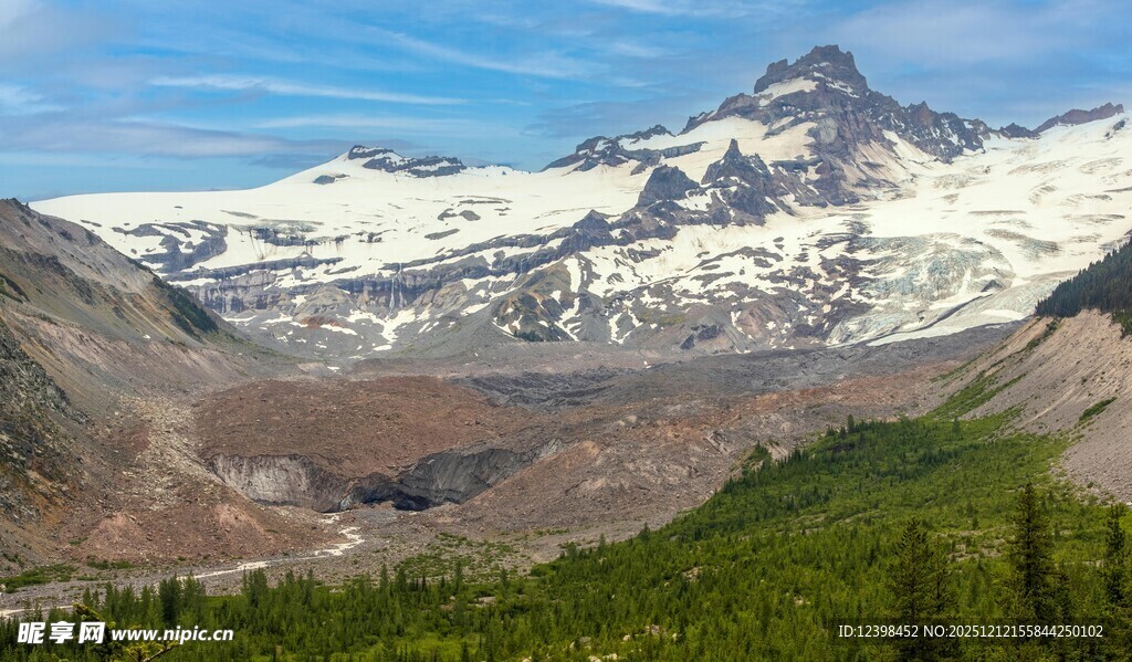 壮丽雪山下的葱郁山谷