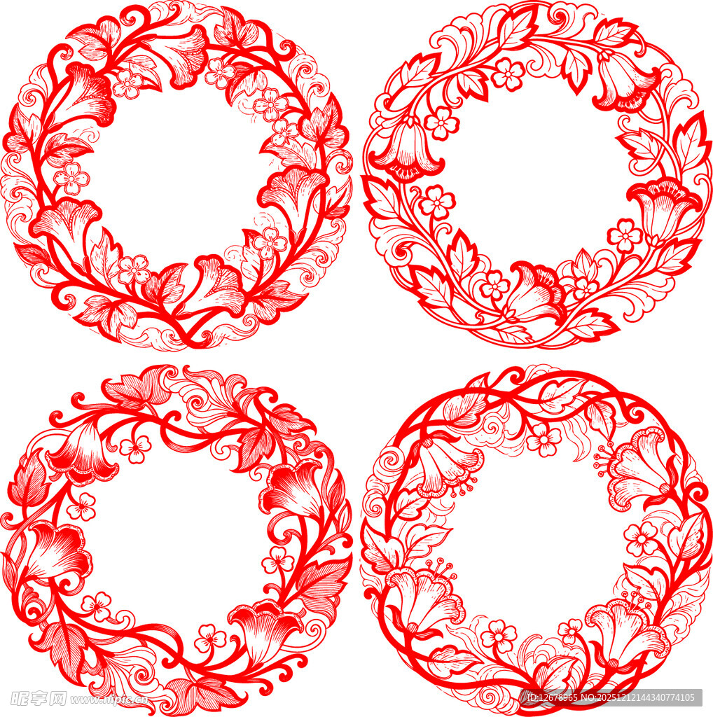 红色花纹圆形装饰图案